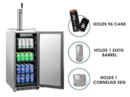 HCK 15 inch Kegerator 2 in 1, Universal Commercial Outdoor Beverage Refrigerator, Keg Beer Cooler for Beer Dispensing with 1 tap, Complete Accessories, Digital Control, Auto Defrost and SUS304 Door - CookCave