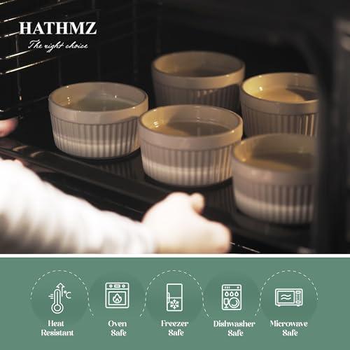 HATHMZ Ramekins with Lids, Pack of 6, 8oz White - Porcelain Creme Brulee Ramekins & Souffle Dishes for Oven - Scratch Resistant & Stackable - Ramekin Ideal for Serving and Baking - CookCave