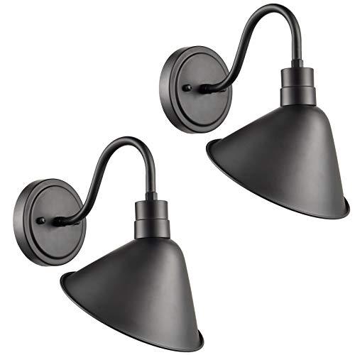 DIRYZON Industrial Gooseneck Wall Sconces Antique Black Barn Light for Kitchen Sink Patio Porch Set of 2 - CookCave