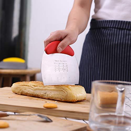 1 pcs Dough Pastry Scraper Chopper/Stainless Steel Dough Scraper Cutter with Ergonomic Rubber Non-Slip Grip/Dough Scraper Cutter/Pro Pastry Pizza Cutter Chopper (Red) - CookCave