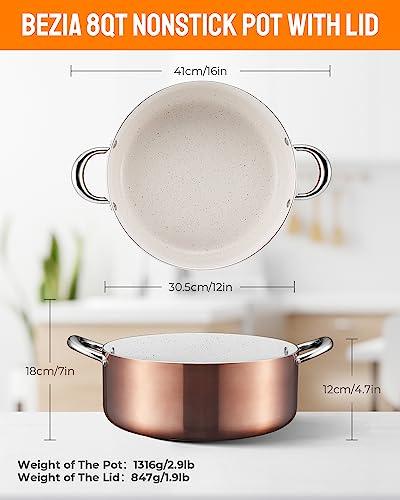 BEZIA Large Pot for Cooking 8 Quart, Induction Pot, Soup Pot, Cooking Pot with Lid, Non Stick Stock Pot for All Hobs, Copper - CookCave