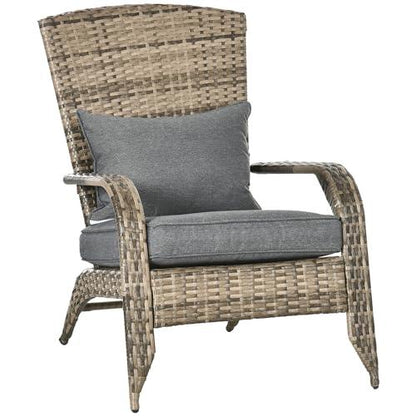 Outsunny Patio Wicker Adirondack Chair, Outdoor All-Weather Rattan Fire Pit Chair w/Soft Cushions, Tall Curved Backrest and Comfortable Armrests for Deck or Garden, Charcoal Gray - CookCave