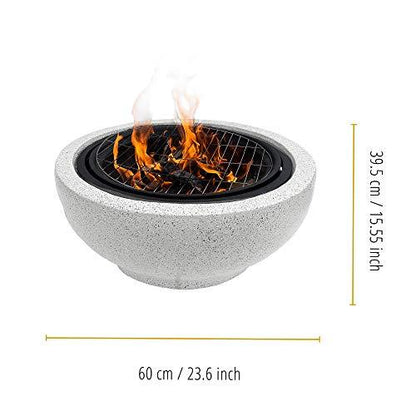 Teamson Home Round Steel Outdoor Fire Pit Outside Wood Burning Firepit Bonfire with Spark Screen, Firebowl, Poker, Stainless Steel Rack, Charcoal Grill for Patio Garden Backyard BBQ, 24 Inch, Gray - CookCave