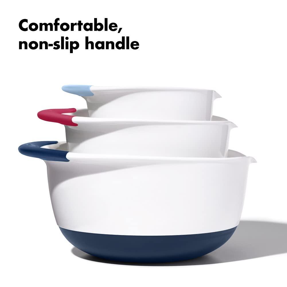 OXO,plastic Good Grips 3-Piece Mixing Bowl Set – Blueberry, Jam & Seltzer Handles,4.7 LITERS, Large - CookCave