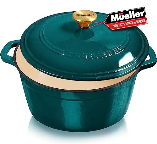 Mueller 6 Quart Enameled Cast Iron Dutch Oven, Heavy-Duty with Lid, Stainless Knob - For Baking, Braising, Stews - CookCave