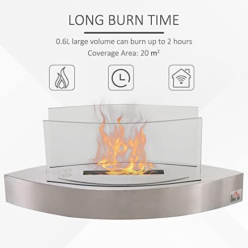 HOMCOM Ethanol Fireplace, 23.5" Tabletop 0.15 Gallon Stainless Steel 215 Sq. Ft., Burns up to 2 Hours, Silver - CookCave