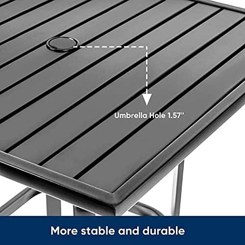 Omelaza Patio Height Bar Table, Outdoor Bistro Square High Top Dining Table with 1.57'' Umbrella Hole & Steel Slat Table Top (Black) - CookCave