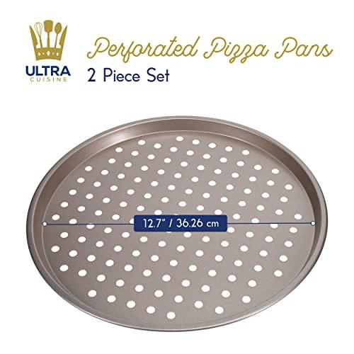 Ultra Cuisine Large Round Carbon Steel Perforated Pizza Pan with Holes, Nonstick, 13in, Champagne - CookCave