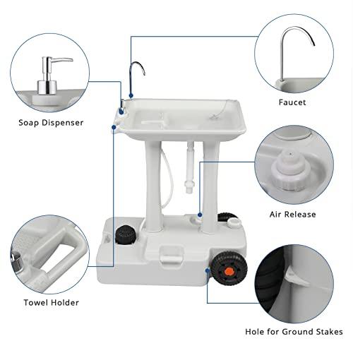 VINGLI 30L Upgraded Portable Sink| Rolling Hand Wash Basin Stand with Towel Holder & Soap Dispenser & Wheels, Perfect for Garden/Camping/Outdoor Events/Gatherings/Worksite/RV/Indoor - CookCave