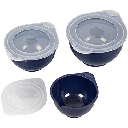 Wilton Plastic Navy Blue Non-Slip Covered Mixing Bowls with Lids, Assorted/RNUM, 6-Piece - CookCave