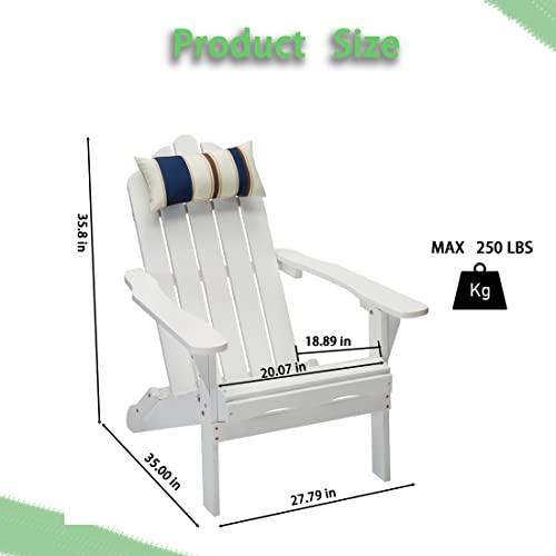 Anraja Outdoor Patio Wood Folding Adirondack Chair Outside with Pillow for Outdoor Patio, Porch, Yard, Garden, Fire Pit, White - CookCave