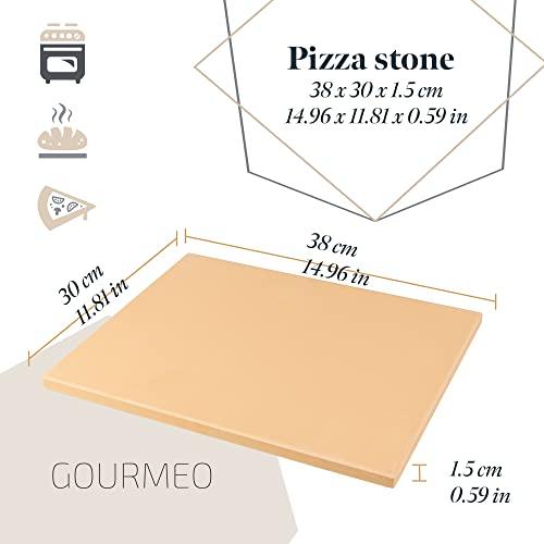 GOURMEO Pizza Stone Pan and Wooden Pizza Paddle - 15x11.8x0.6 inch - Cordiete Bread Beaking Stone w/Pizza Peel - Suitable for Oven & Grill - CookCave