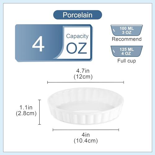 LOVECASA 4 OZ Mini Pie Pan, Porcelain Quiche Dish Baking Pan, Oval Crinkle Rim Pie Dish, Mini Creme Brulee Ramekins, Tart & Quiche Pans, Set of 6, White - CookCave