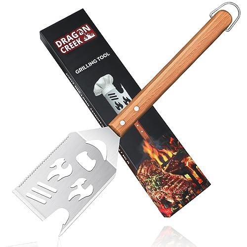 Grill Spatula for Outdoor Grill, 8 in 1 BBQ Spatula with Flip Fork，Knife, Serrated Edge, 16" Long Grilling Tools with Wooden Handle, Unique BBQ Grilling Gifts for Men - CookCave