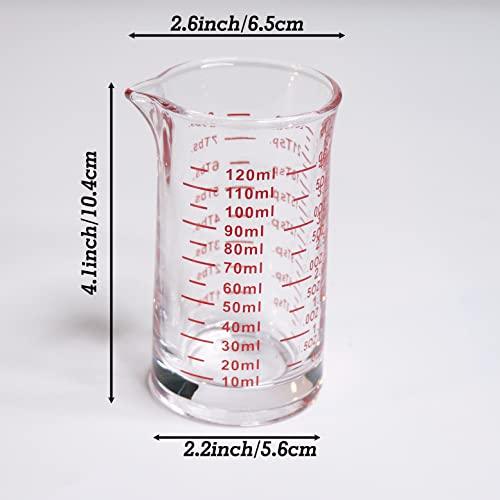 Ackers Shot Glass Measuring Cup 4 Ounce/120ML Liquid Heavy High Espresso Glass Cup Red Line，V-Shaped Spout - CookCave