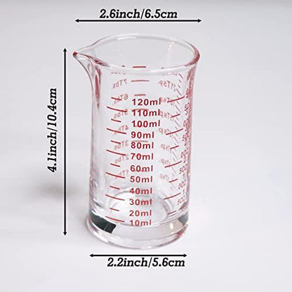 Ackers Shot Glass Measuring Cup 4 Ounce/120ML Liquid Heavy High Espresso Glass Cup Red Line，V-Shaped Spout - CookCave