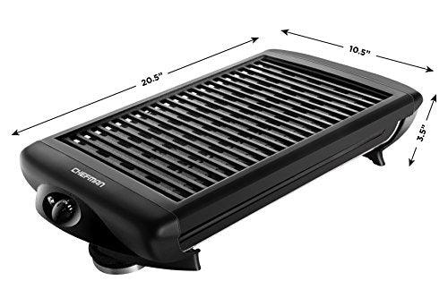 Chefman Electric Smokeless Indoor Grill w/Non-Stick Cooking Surface & Adjustable Temperature Knob from Warm to Sear for Customized BBQing, Dishwasher Safe Removable Water Tray, Black - CookCave