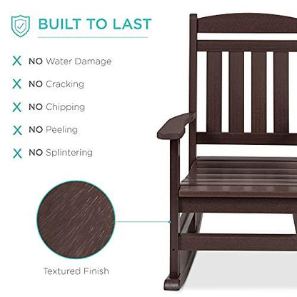 Best Choice Products All-Weather Rocking Chair, Indoor Outdoor HDPE Porch Rocker for Patio, Balcony, Backyard, Living Room w/ 300lb Weight Capacity, Contoured Seat - Brown - CookCave