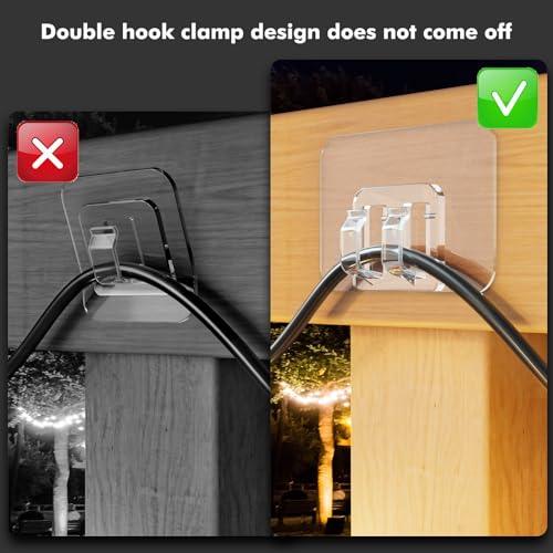 Galetcy Hooks for Outdoor String Lights - 100 Pack with Adhesive Strips - No Damage, No Tools, No Holes, Waterproof and UV-Resistant, Perfect for Christmas and Patio Decor - CookCave