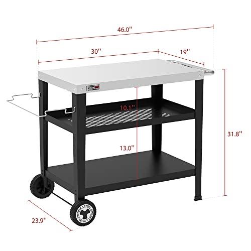 Royal Gourmet PC3404S Rolling Dining Table with Trash Bag Holder, Outdoor Garden Patio BBQ Kitchen Food Prep Cart, 30" L x 19" W Stainless Steel Tabletop, Silver & Black - CookCave