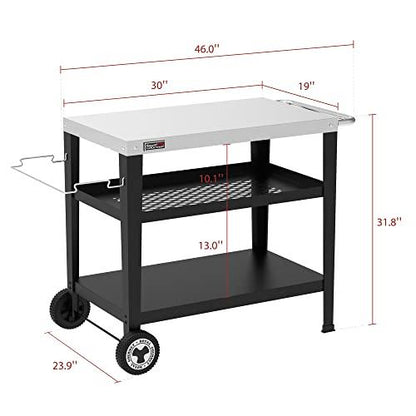 Royal Gourmet PC3404S Rolling Dining Table with Trash Bag Holder, Outdoor Garden Patio BBQ Kitchen Food Prep Cart, 30" L x 19" W Stainless Steel Tabletop, Silver & Black - CookCave