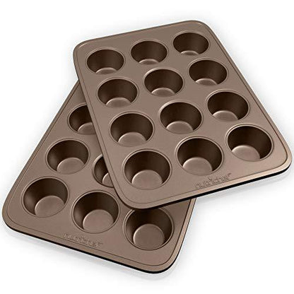 NutriChef Non-stick Carbon Steel Muffin Pans - Pair of Cupcake Cookie Sheet Pan Style for Baking, Professional Kitchen Muffin Bake Pans, 2 pc. Muffin Pans w/ 12 Cups Cupcake Baking Tray - - CookCave