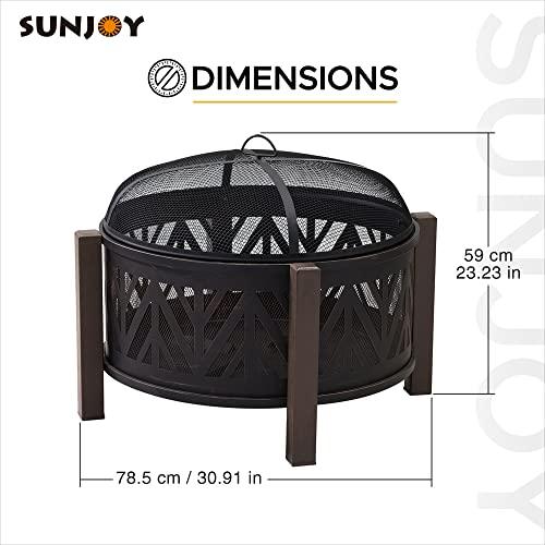 Sunjoy 27 in. Large Fire Pits for Outside Round Wood-Burning Fire Pit, Outdoor Patio Steel Bowl Shape Fire Pit with Mesh Spark Screen and Poker Tool - CookCave