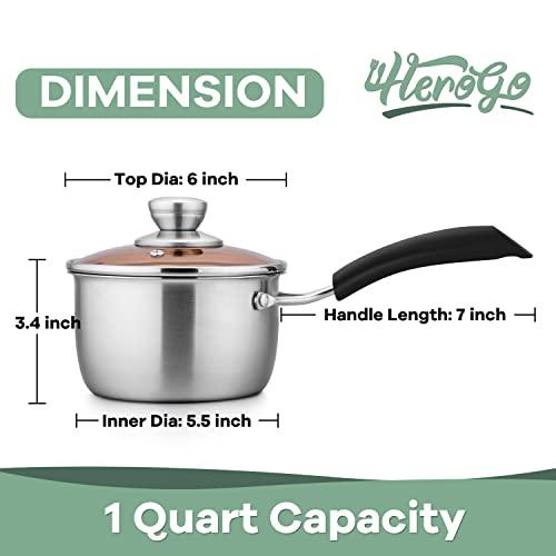 Herogo 1 Quart Saucepan with Lid, 18/10 Stainless Steel Nonstick Small Sauce Pan Pot, 1Qt Saucepan for Gas Electric Stove Top Camping, Healthy & Rust Free - CookCave