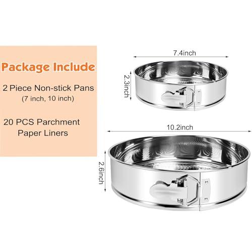 Stainless Steel Springform Pan Set,7" 10" Nonstick Leakproof Baking Cake Pan Set,Round Bakeware Cheesecake Pan with Removable Bottoms and 20pcs Parchment Paper Liners for Instant Pot and Oven - CookCave