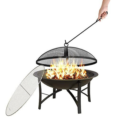 Fire Beauty Fire Pit for Outside Wood Burning Firepit BBQ Grill Steel Fire Bowl with Spark Screen Cover, Log Grate, Poker for Camping Beach Bonfire Picnic Backyard Garden - CookCave