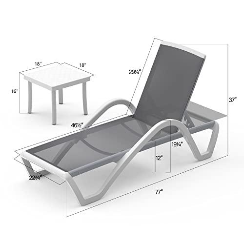 Domi Patio Chaise Lounge Chair Set of 3,Outdoor Aluminum Polypropylene Sunbathing Chair with Adjustable Backrest,Arm,Side Table,for Beach,Yard,Balcony,Poolside(2 Gray Chairs W/Table) - CookCave