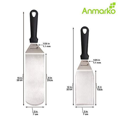 Metal Spatula Stainless Steel and Scraper - Professional Chef Griddle Spatulas Set of 3 - Heavy Duty Accessories Great for Cast Iron BBQ Flat Top Grill Skillet Pan - Commercial Grade - CookCave