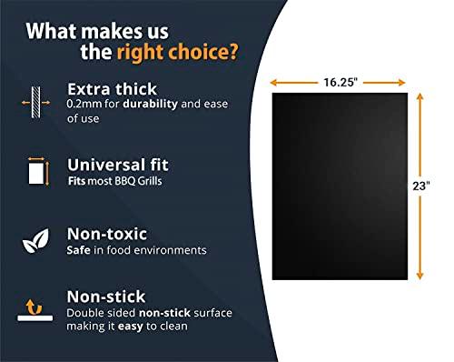 Large Non-Stick BBQ Grill Mat by Linda's Essentials (3 Pack) - Reusable Heat Resistant BBQ Mats for Grilling - Must Have BBQ Accessories Grill Mats for a Easy Clean - CookCave