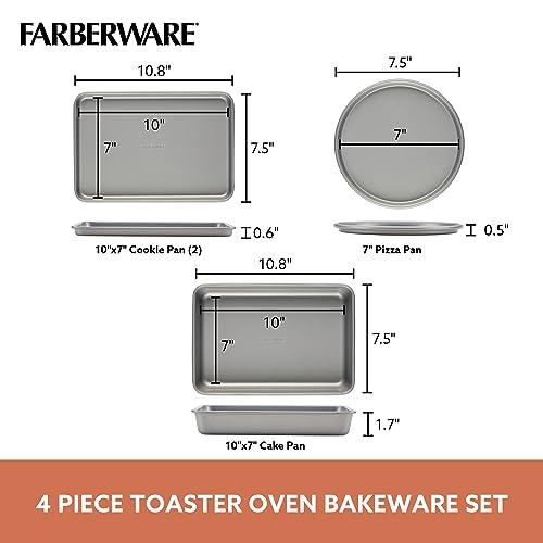 Farberware Bakeware Steel Nonstick Toaster Oven Pan Set, 4-Piece Baking Set, Gray - CookCave