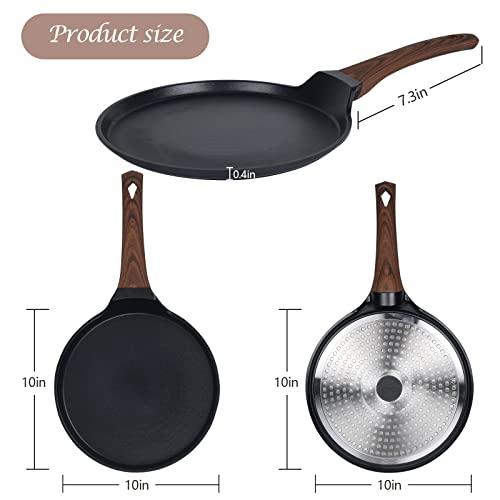 Vinchef Nonstick Crepe Pan, 10inch Skillet Pan for Dosa Tawa Omelette Tortillas Crispy Pancake, Griddle Pancake Pan, PFOA FREE and Induction Compatible - CookCave