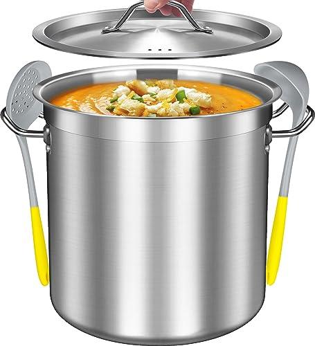 Falaja Large Stock Pot Set- 20 Quart Stockpots - Include Silicone Ladle, Slotted Spoon - Stainless Steel Cooking Pot, Soup Pot with Lid, Big Pots for Cooking, Induction Pot Stew Pot Pozole Pot - CookCave