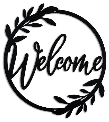 AERLO Metal Welcome Sign for Front Door - Large 13.5 inch Black Wall Decor - Indoor Outdoor Home Decor Perfect for Front Porch, Living Room, and Kitchen (Wreath Style) - CookCave