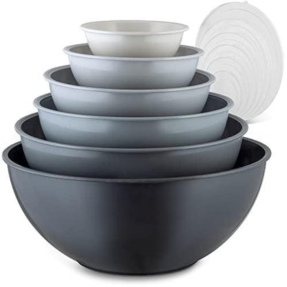 Zulay Kitchen 12 Piece Plastic Mixing Bowls with Lids Set - Colorful Mixing Bowl Set for Kitchen - Nesting Bowls with Lids Set - Microwave and Freezer Safe (Gray Ombre) - CookCave