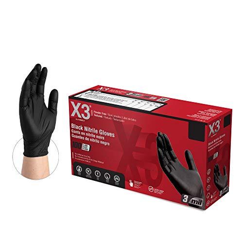 X3 Black Nitrile Disposable Industrial Gloves, 3 Mil, Latex/Powder-Free, Food-Safe, Non-Sterile, Textured, Large, Box of 100 - CookCave