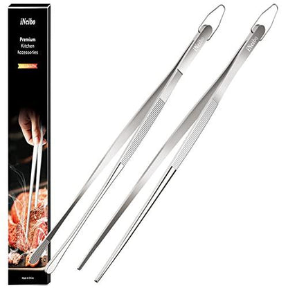 iNeibo Multipurpose Cooking Tweezers Tongs 2 Pack 12 inch/30cm 304 Stainless Steel Straight Tweezers - Extra Long Kitchen Food Tweezers Tongs for BBQ Grilling Cooking Roasting and Serving - CookCave