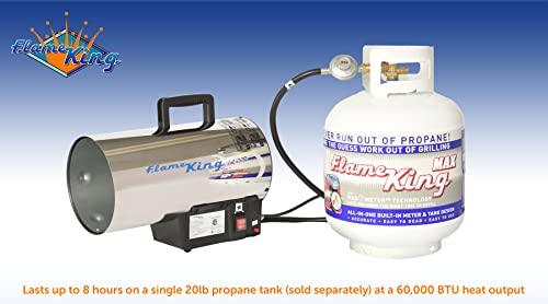 Flame King 60,000 BTU Portable Propane Forced Air Heater Outdoor Great for Jobsite, Construction, Garage, Patio, Stainless Steel - CookCave