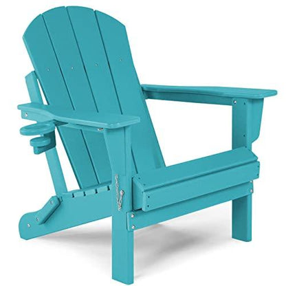 ABCPATIO Folding Plastic Adirondack Chair - Outdoor Weather Resistant Adirondack Chairs with Cup Holder, Stackable Seating for Patio, Porch, Deck, Pool, Garden, Backyard (Seat Width 20", Turquoise) - CookCave