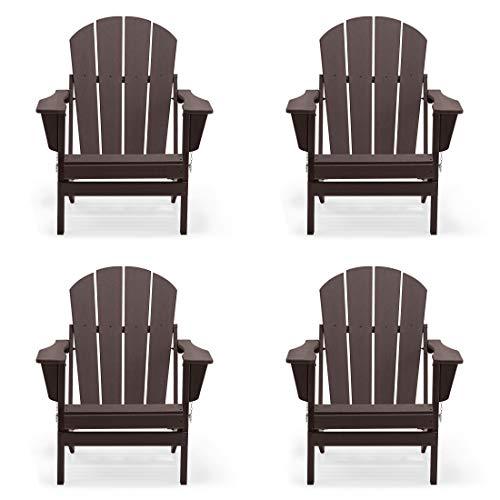 WO Home Furniture Set of 4 Pcs HDPE Adirondack Chairs Lounger Outdoor Folding Seat for Fire Pit, Beach, Balcony, Backyard, Lawn, Patio, Pool, Deck, Garden - Weather UV Resistant (Dark Brown) - CookCave