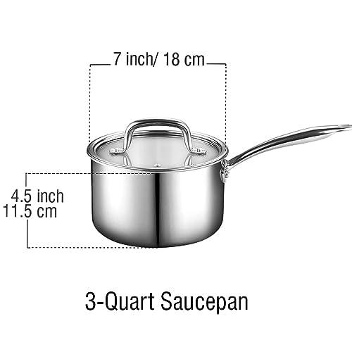 Cook N Home Stainless Steel Saucepan 3 Quart, Tri-Ply Full Clad Sauce Pan with Glass Lid, Silver - CookCave