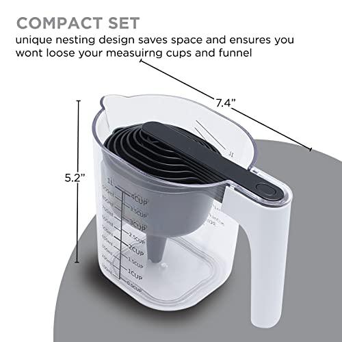 COOK WITH COLOR Measuring Cup Set - 9 PC. Nesting Stackable Liquid Measure Cup, Dry Measuring Cups and Spoons with Funnel and Scraper (Black) - CookCave