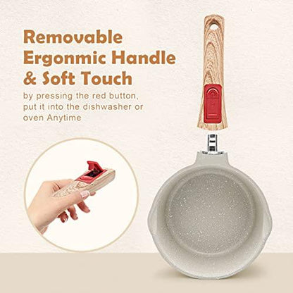 Bobikuke 1.8 Quart Saucepan with Lid, Nonstick Sauce Pan Small Soup Pots for Cooking, Sauce Pot with Lid Compatible for All Stoves, Milk Pan with Removeable Handle, Oven& Dishwasher Safe(White) - CookCave