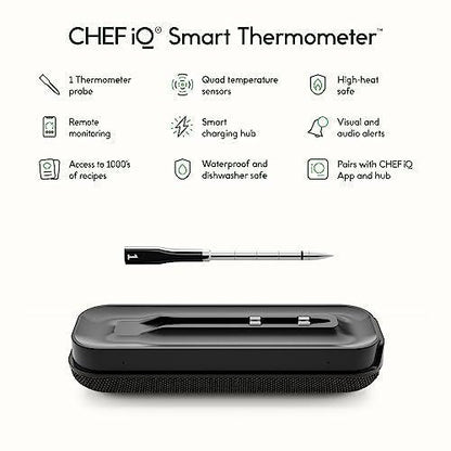 Chef iQ Smart Wireless Meat Thermometer with Ultra-Thin Probe, Unlimited Range Bluetooth Meat Thermometer, Digital Food Thermometer for Remote Monitoring of BBQ Grill, Oven, Smoker, Air Fryer - CookCave