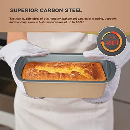 RavisingRidge Baking Pans Set with Nonstick Coating, Professional Ultrathick 7 Pcs Including Cake Pans, Cookie Sheets, and Cooling Rack - 0.8mm Thick, Dishwasher Safe, and Heavy Duty - CookCave