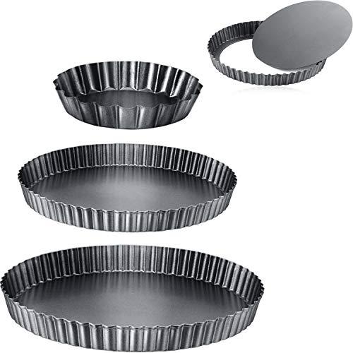 Boao 3 Pieces Round 10 Inch, 9 Inch, 4 Inch Mini Tart Pans with Nonstick Removable Loose Bottom Carbon Steel Quiche Pie Pan for Cakes Desserts Pizza Cooking Bakeware Baking Mold - CookCave