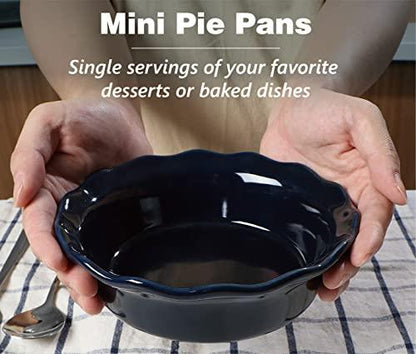 ONEMORE Pie Pans, 6.7 inch Small Chicken Pot Pie Plates 16 oz Deep Dish Pie Pan Ceramic Baking Plates for Dessert Oven Safe Round Baking Dish Pans Set of 4 - Blue - CookCave